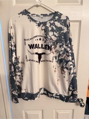 Morgan Wallen Splatter Long Sleeve Top - White & Charcoal